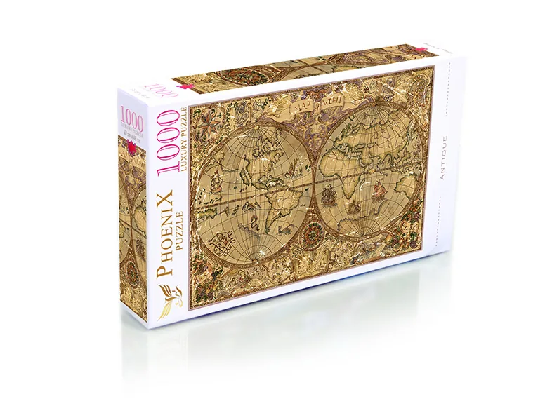 1000 Parça Antik parşömen üzerinde Dünya Atlas Haritası — Phoenix Puzzle